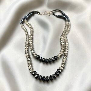 White House Black Market Elegant Black and Silver Beaded Necklace